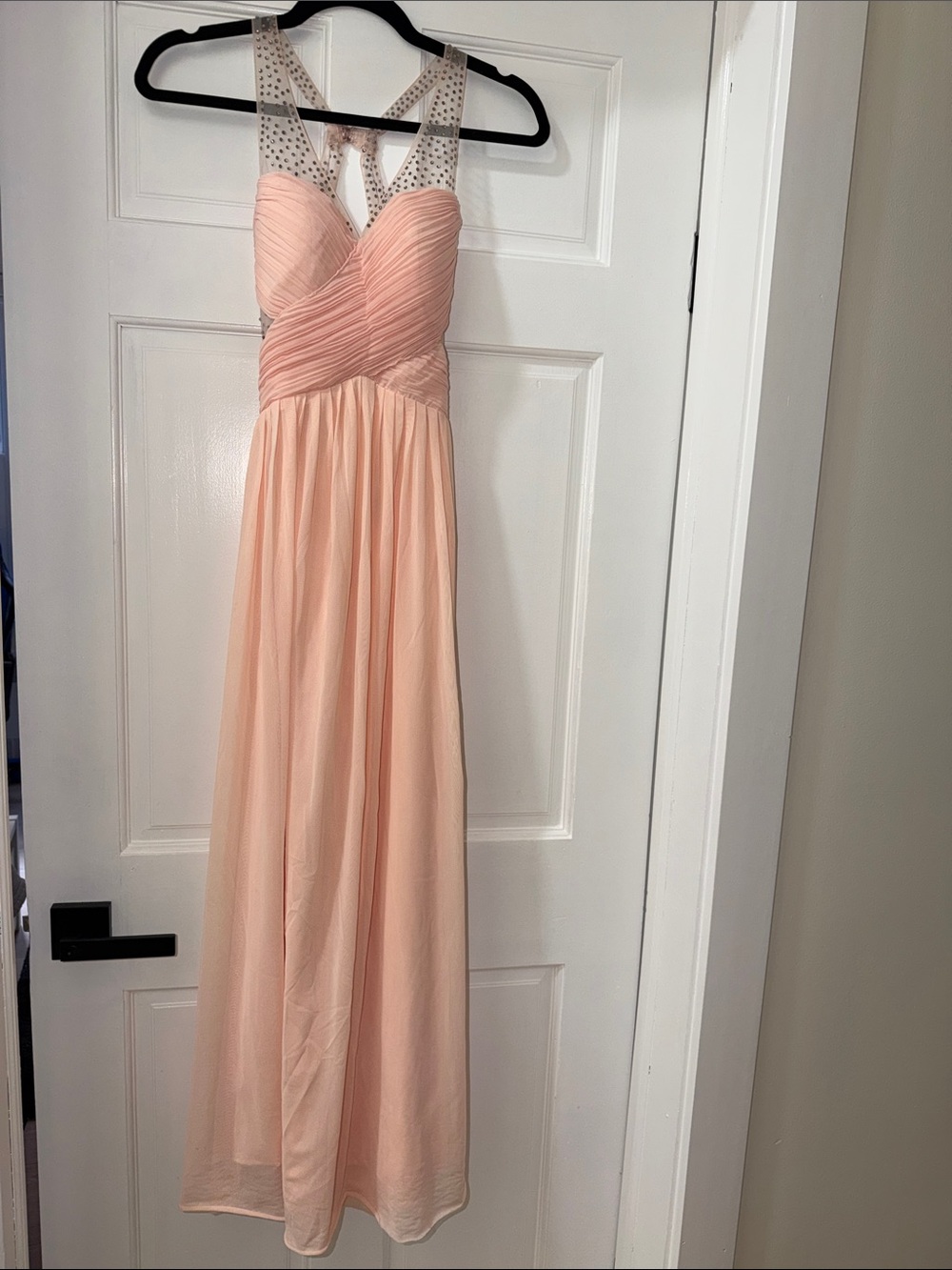 Women’s Blush Pink Maxi Dress with Embellished Straps